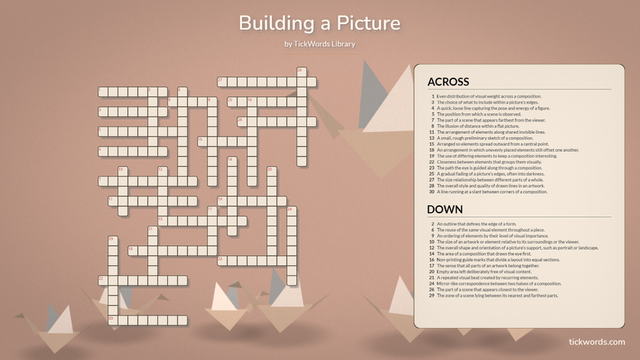 A TickWords crossword exported as a high resolution image with a warm paper crane background