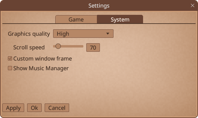 Graphics quality on the System tab